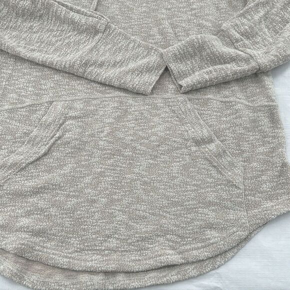 Prana Top W Medium Tan White Pullover Drawstring Cowl Neck Sweatshirt Lightweigt - Picture 4 of 9